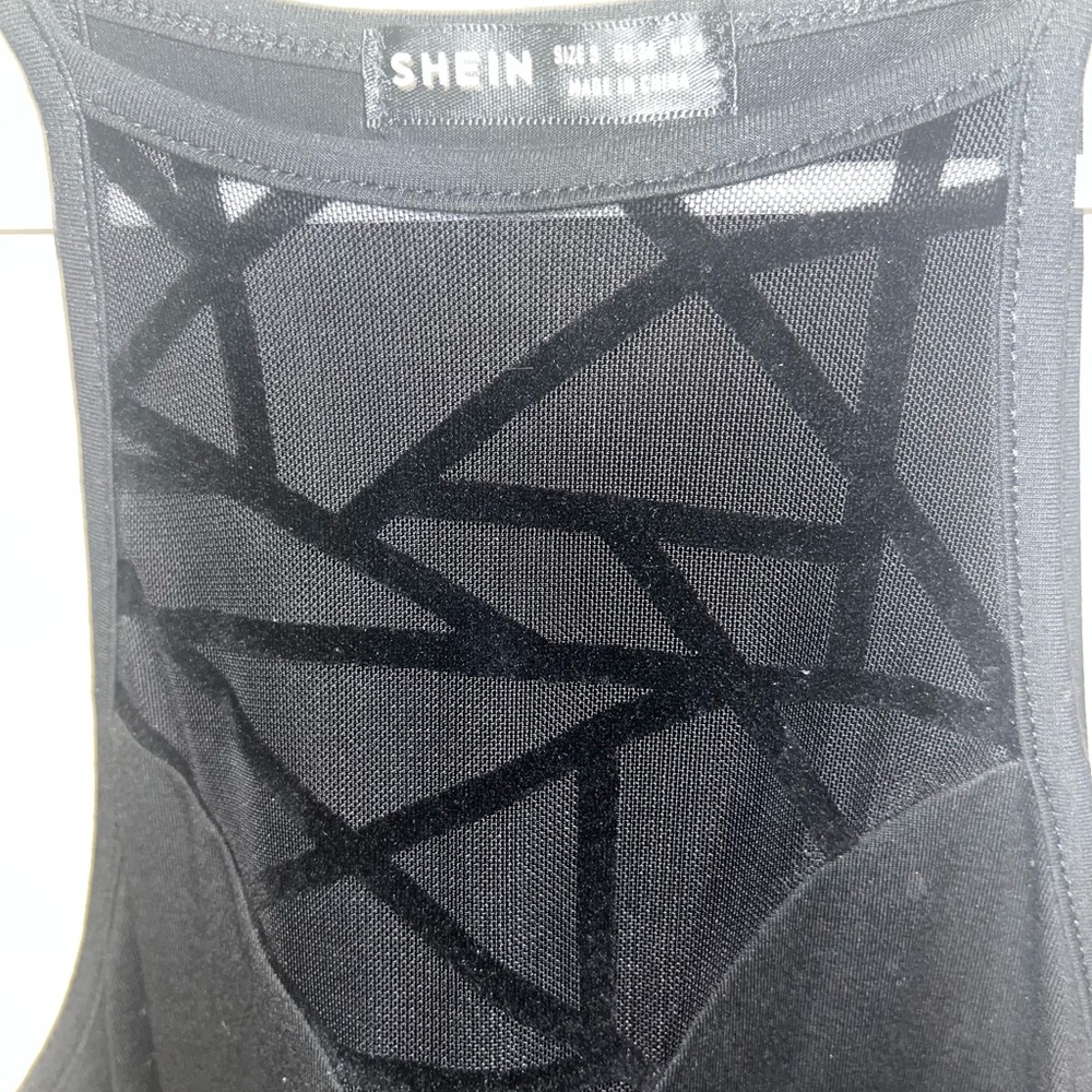 SHEIN Black Mesh Geometric Tank
